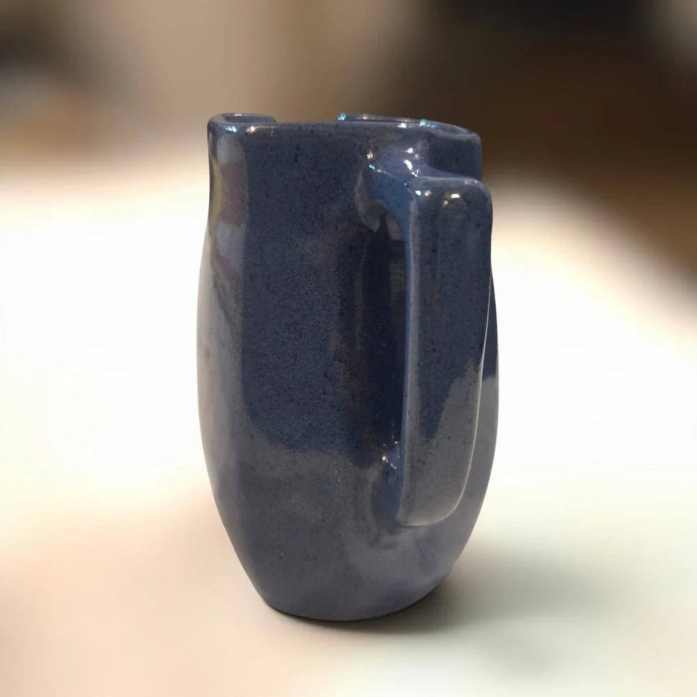 VTG B.B. Studio Pottery Pitcher Blue Speckled‎ Glaze Handcrafted Signed 5.5 Inch